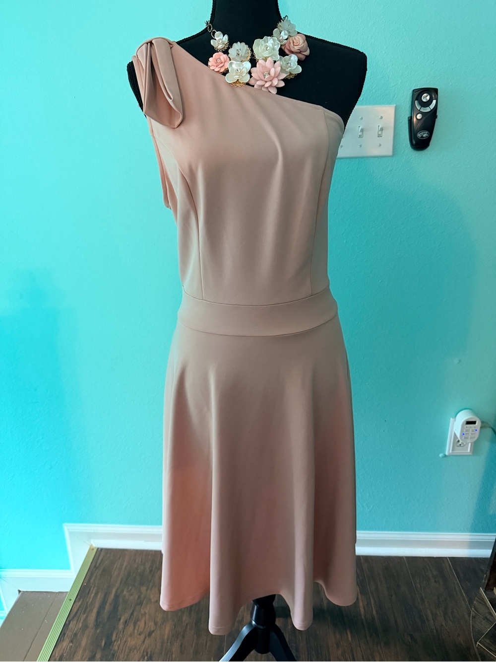One-Shoulder Blush Pink A-Line Dress